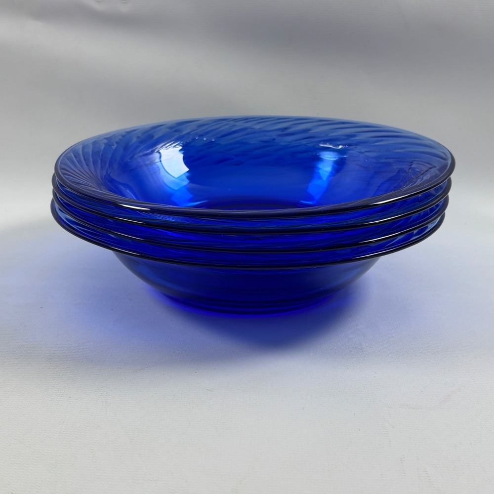 Pyrex Festiva Cobalt Blue 7.5" Soup Salad Bowl Set of 4 Glass Round USA